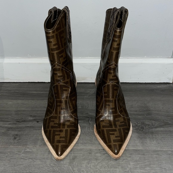 Authentic Fendi Zucca size 39.5 cowboy boots EUC - Picture 1 of 7